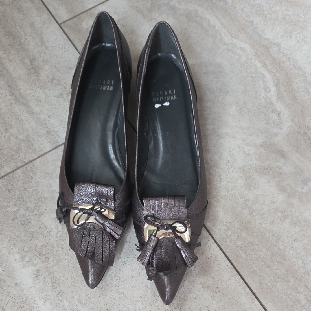 Stuart Weitzman Metallic Charcoal Loafers - Picture 6 of 12